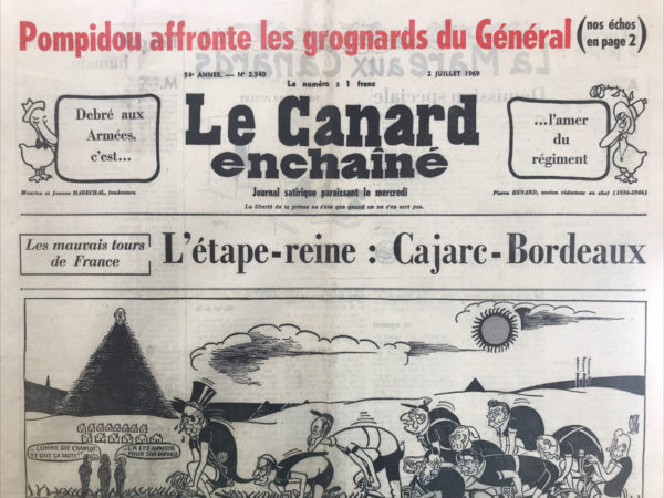 Couac ! | N° 2540 du Canard Enchaîné - 2 Juillet 1969 | Nos Exemplaires du Canard Enchaîné sont archivés dans de bonnes conditions de conservation (obscurité, hygrométrie maitrisée et faible température), ce qui s'avère indispensable pour des journaux anciens. | 2540