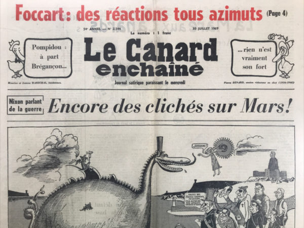 Couac ! | N° 2544 du Canard Enchaîné - 30 Juillet 1969 | Nos Exemplaires du Canard Enchaîné sont archivés dans de bonnes conditions de conservation (obscurité, hygrométrie maitrisée et faible température), ce qui s'avère indispensable pour des journaux anciens. | 2544