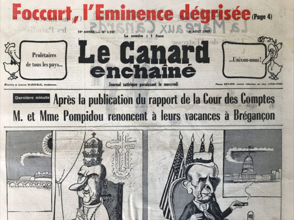 Couac ! | N° 2545 du Canard Enchaîné - 6 Août 1969 | Nos Exemplaires du Canard Enchaîné sont archivés dans de bonnes conditions de conservation (obscurité, hygrométrie maitrisée et faible température), ce qui s'avère indispensable pour des journaux anciens. | 2545