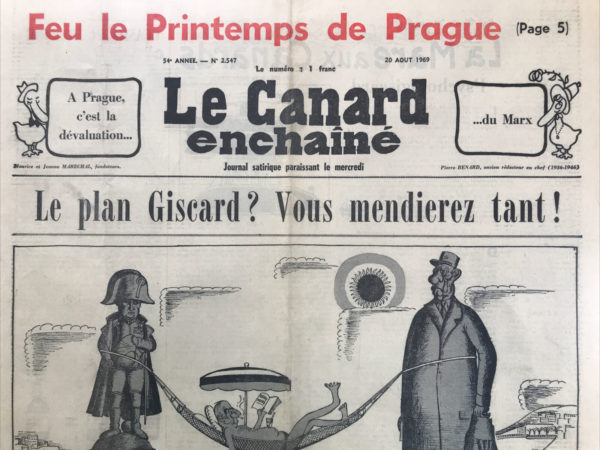 Couac ! | N° 2547 du Canard Enchaîné - 20 Août 1969 | Nos Exemplaires du Canard Enchaîné sont archivés dans de bonnes conditions de conservation (obscurité, hygrométrie maitrisée et faible température), ce qui s'avère indispensable pour des journaux anciens. | 2547