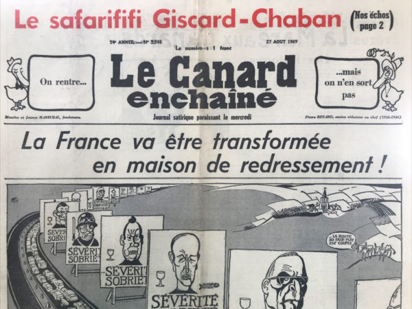 Couac ! | N° 2548 du Canard Enchaîné - 27 Août 1969 | Nos Exemplaires du Canard Enchaîné sont archivés dans de bonnes conditions de conservation (obscurité, hygrométrie maitrisée et faible température), ce qui s'avère indispensable pour des journaux anciens. | 2548