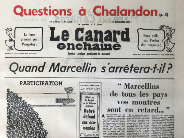 Couac ! | N° 2560 du Canard Enchaîné - 19 Novembre 1969 | Nos Exemplaires du Canard Enchaîné sont archivés dans de bonnes conditions de conservation (obscurité, hygrométrie maitrisée et faible température), ce qui s'avère indispensable pour des journaux anciens. | 2560