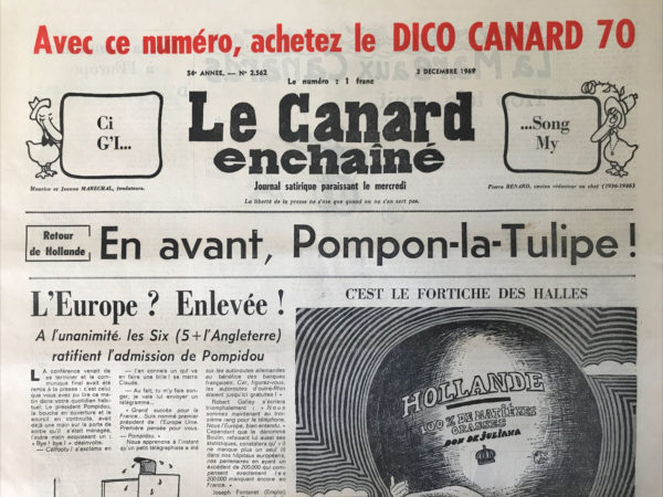 Couac ! | N° 2562 du Canard Enchaîné - 3 Décembre 1969 | Nos Exemplaires du Canard Enchaîné sont archivés dans de bonnes conditions de conservation (obscurité, hygrométrie maitrisée et faible température), ce qui s'avère indispensable pour des journaux anciens. | 2562