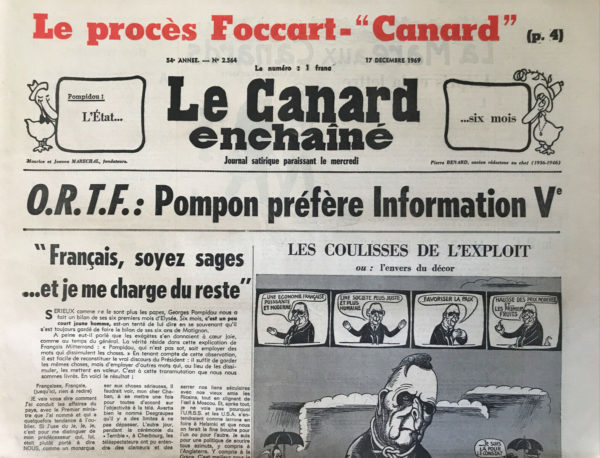 Couac ! | N° 2564 du Canard Enchaîné - 17 Décembre 1969 | Nos Exemplaires du Canard Enchaîné sont archivés dans de bonnes conditions de conservation (obscurité, hygrométrie maitrisée et faible température), ce qui s'avère indispensable pour des journaux anciens. | 2564