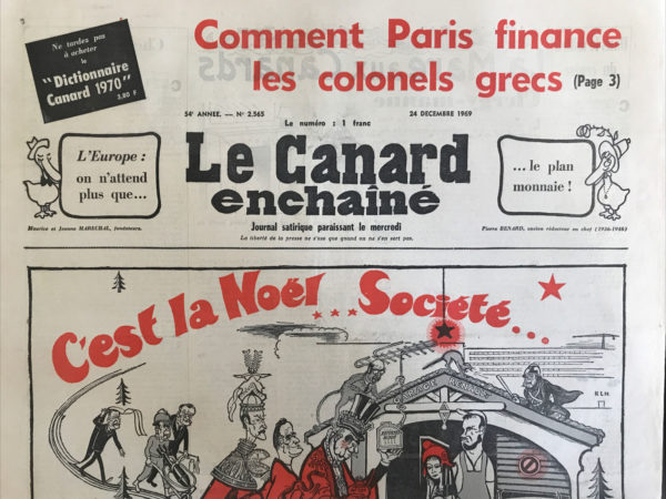 Couac ! | N° 2565 du Canard Enchaîné - 24 Décembre 1969 | Nos Exemplaires du Canard Enchaîné sont archivés dans de bonnes conditions de conservation (obscurité, hygrométrie maitrisée et faible température), ce qui s'avère indispensable pour des journaux anciens. | 2565