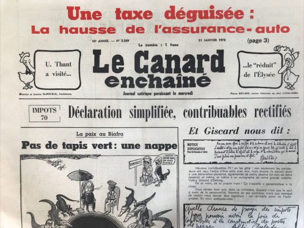 Couac ! | N° 2569 du Canard Enchaîné - 21 Janvier 1970 | Nos Exemplaires du Canard Enchaîné sont archivés dans de bonnes conditions de conservation (obscurité, hygrométrie maitrisée et faible température), ce qui s'avère indispensable pour des journaux anciens. | 2569