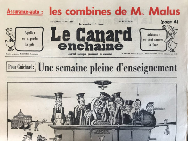 Couac ! | N° 2581 du Canard Enchaîné - 15 Avril 1970 | Nos Exemplaires du Canard Enchaîné sont archivés dans de bonnes conditions de conservation (obscurité, hygrométrie maitrisée et faible température), ce qui s'avère indispensable pour des journaux anciens. | 2581