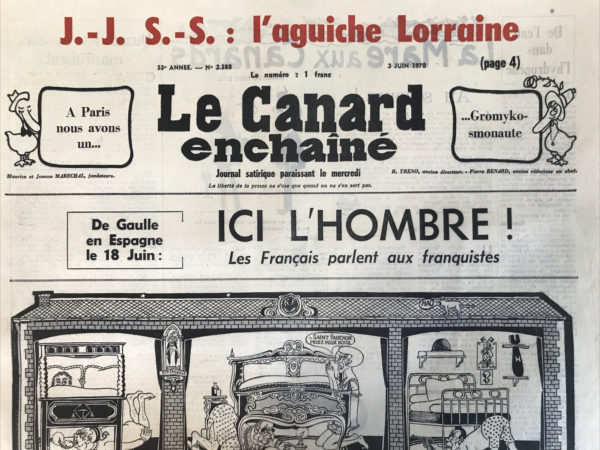 Couac ! | N° 2588 du Canard Enchaîné - 3 Juin 1970 | Nos Exemplaires du Canard Enchaîné sont archivés dans de bonnes conditions de conservation (obscurité, hygrométrie maitrisée et faible température), ce qui s'avère indispensable pour des journaux anciens. | 2588