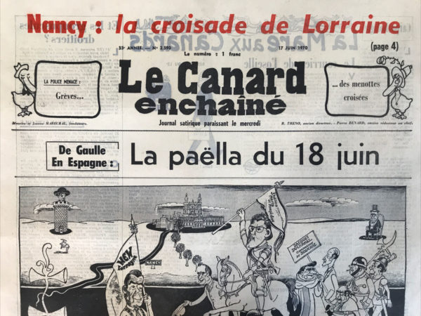 Couac ! | N° 2590 du Canard Enchaîné - 17 Juin 1970 | Nos Exemplaires du Canard Enchaîné sont archivés dans de bonnes conditions de conservation (obscurité, hygrométrie maitrisée et faible température), ce qui s'avère indispensable pour des journaux anciens. | 2590