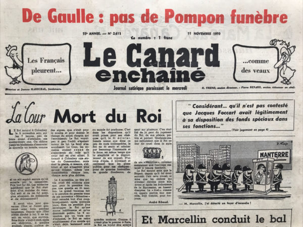 Couac ! | N° 2611 du Canard Enchaîné - 11 Novembre 1970 | Nos Exemplaires du Canard Enchaîné sont archivés dans de bonnes conditions de conservation (obscurité, hygrométrie maitrisée et faible température), ce qui s'avère indispensable pour des journaux anciens. | 2611