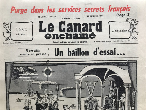 Couac ! | N° 2613 du Canard Enchaîné - 25 Novembre 1970 | Nos Exemplaires du Canard Enchaîné sont archivés dans de bonnes conditions de conservation (obscurité, hygrométrie maitrisée et faible température), ce qui s'avère indispensable pour des journaux anciens. | 2613