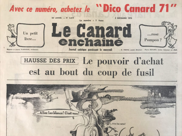 Couac ! | N° 2614 du Canard Enchaîné - 2 Décembre 1970 | Nos Exemplaires du Canard Enchaîné sont archivés dans de bonnes conditions de conservation (obscurité, hygrométrie maitrisée et faible température), ce qui s'avère indispensable pour des journaux anciens. | 2614