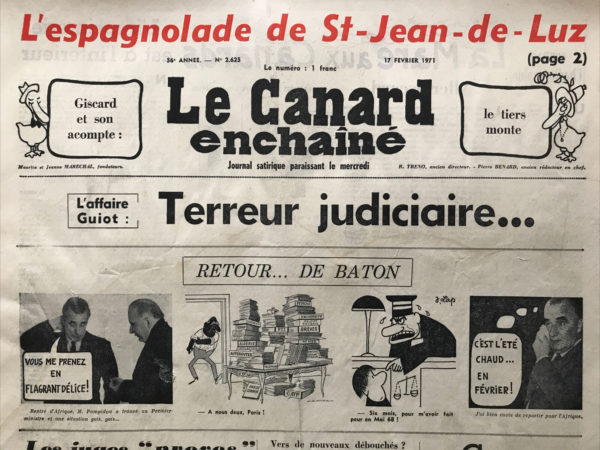 Couac ! | N° 2625 du Canard Enchaîné - 17 Février 1971 | Nos Exemplaires du Canard Enchaîné sont archivés dans de bonnes conditions de conservation (obscurité, hygrométrie maitrisée et faible température), ce qui s'avère indispensable pour des journaux anciens. | 2625