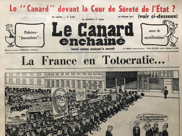 Couac ! | N° 2626 du Canard Enchaîné - 24 Février 1971 | Nos Exemplaires du Canard Enchaîné sont archivés dans de bonnes conditions de conservation (obscurité, hygrométrie maitrisée et faible température), ce qui s'avère indispensable pour des journaux anciens. | 2626