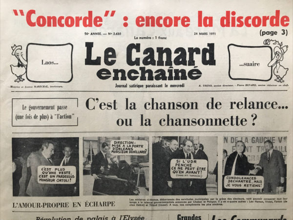 Couac ! | N° 2630 du Canard Enchaîné - 24 Mars 1971 | Nos Exemplaires du Canard Enchaîné sont archivés dans de bonnes conditions de conservation (obscurité, hygrométrie maitrisée et faible température), ce qui s'avère indispensable pour des journaux anciens. | 2630