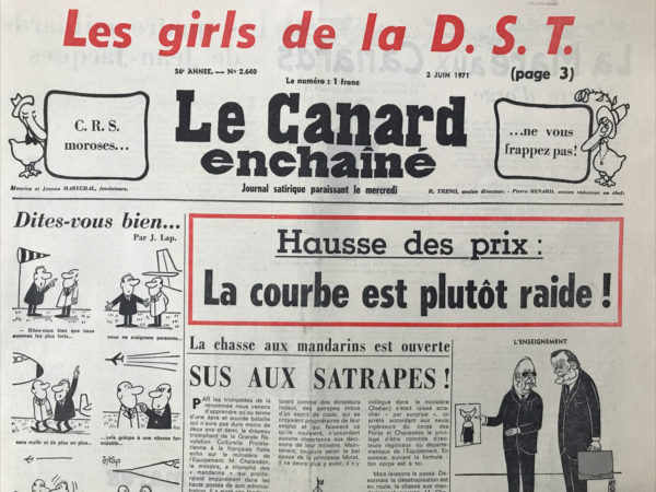 Couac ! | N° 2640 du Canard Enchaîné - 2 Juin 1971 | Nos Exemplaires du Canard Enchaîné sont archivés dans de bonnes conditions de conservation (obscurité, hygrométrie maitrisée et faible température), ce qui s'avère indispensable pour des journaux anciens. | 2640