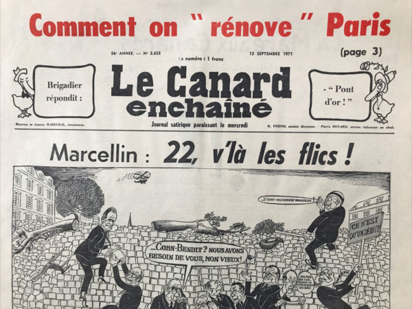 Couac ! | N° 2655 du Canard Enchaîné - 15 Septembre 1971 | Nos Exemplaires du Canard Enchaîné sont archivés dans de bonnes conditions de conservation (obscurité, hygrométrie maitrisée et faible température), ce qui s'avère indispensable pour des journaux anciens. | 2655