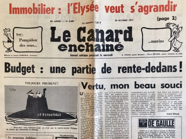 Couac ! | N° 2660 du Canard Enchaîné - 20 Octobre 1971 | Nos Exemplaires du Canard Enchaîné sont archivés dans de bonnes conditions de conservation (obscurité, hygrométrie maitrisée et faible température), ce qui s'avère indispensable pour des journaux anciens. | 2660