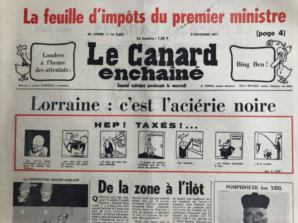 Couac ! | N° 2662 du Canard Enchaîné - 3 Novembre 1971 | Premières révélations sur les impôts de Chaban, suite à un courrier d'un fonctionnaire des services fiscaux adressé au "Canard" - Gros succès dans les chaumières... | 2662