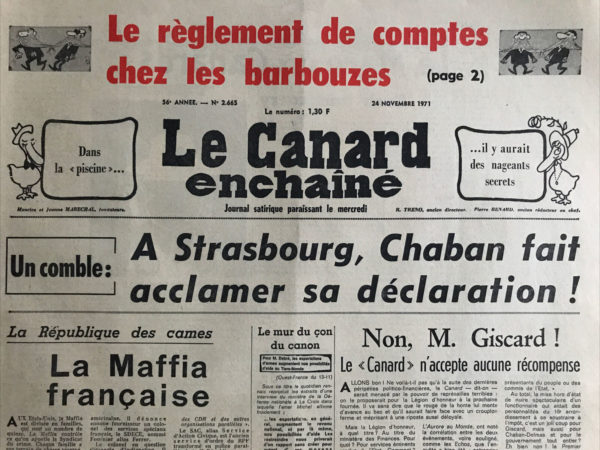 Couac ! | N° 2665 du Canard Enchaîné - 24 Novembre 1971 | Nos Exemplaires du Canard Enchaîné sont archivés dans de bonnes conditions de conservation (obscurité, hygrométrie maitrisée et faible température), ce qui s'avère indispensable pour des journaux anciens. | 2665