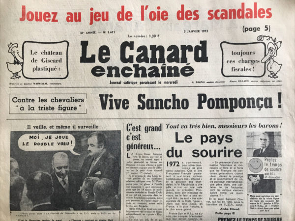 Couac ! | N° 2671 du Canard Enchaîné - 5 Janvier 1972 | Nos Exemplaires du Canard Enchaîné sont archivés dans de bonnes conditions de conservation (obscurité, hygrométrie maitrisée et faible température), ce qui s'avère indispensable pour des journaux anciens. | 2671