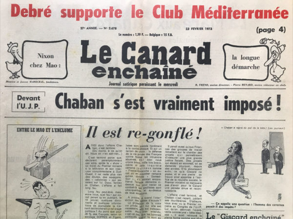 Couac ! | N° 2678 du Canard Enchaîné - 23 Février 1972 | Nos Exemplaires du Canard Enchaîné sont archivés dans de bonnes conditions de conservation (obscurité, hygrométrie maitrisée et faible température), ce qui s'avère indispensable pour des journaux anciens. | 2678