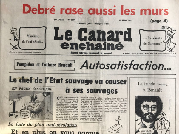 Couac ! | N° 2681 du Canard Enchaîné - 15 Mars 1972 | Nos Exemplaires du Canard Enchaîné sont archivés dans de bonnes conditions de conservation (obscurité, hygrométrie maitrisée et faible température), ce qui s'avère indispensable pour des journaux anciens. | 2681