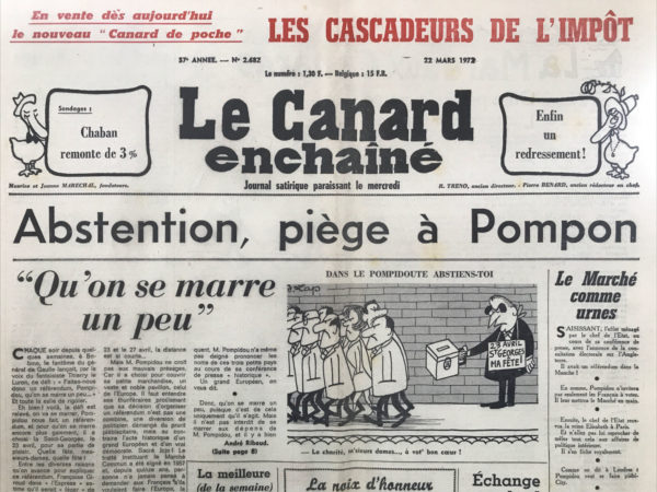 Couac ! | N° 2682 du Canard Enchaîné - 22 Mars 1972 | Nos Exemplaires du Canard Enchaîné sont archivés dans de bonnes conditions de conservation (obscurité, hygrométrie maitrisée et faible température), ce qui s'avère indispensable pour des journaux anciens. | 2682