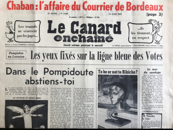 Couac ! | N° 2685 du Canard Enchaîné - 12 Avril 1972 | Nos Exemplaires du Canard Enchaîné sont archivés dans de bonnes conditions de conservation (obscurité, hygrométrie maitrisée et faible température), ce qui s'avère indispensable pour des journaux anciens. | 2685