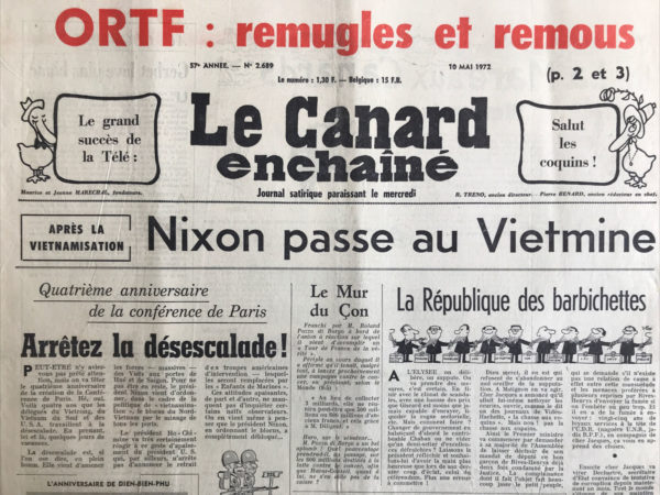 Couac ! | N° 2689 du Canard Enchaîné - 10 Mai 1972 | Nos Exemplaires du Canard Enchaîné sont archivés dans de bonnes conditions de conservation (obscurité, hygrométrie maitrisée et faible température), ce qui s'avère indispensable pour des journaux anciens. | 2689