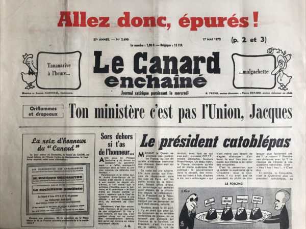 Couac ! | N° 2690 du Canard Enchaîné - 17 Mai 1972 | Nos Exemplaires du Canard Enchaîné sont archivés dans de bonnes conditions de conservation (obscurité, hygrométrie maitrisée et faible température), ce qui s'avère indispensable pour des journaux anciens. | 2690