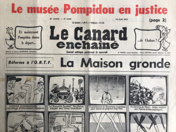 Couac ! | N° 2694 du Canard Enchaîné - 14 Juin 1972 | Nos Exemplaires du Canard Enchaîné sont archivés dans de bonnes conditions de conservation (obscurité, hygrométrie maitrisée et faible température), ce qui s'avère indispensable pour des journaux anciens. | 2694