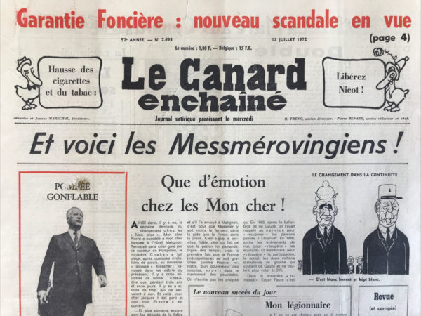 Couac ! | N° 2698 du Canard Enchaîné - 12 Juillet 1972 | Nos Exemplaires du Canard Enchaîné sont archivés dans de bonnes conditions de conservation (obscurité, hygrométrie maitrisée et faible température), ce qui s'avère indispensable pour des journaux anciens. | 2698