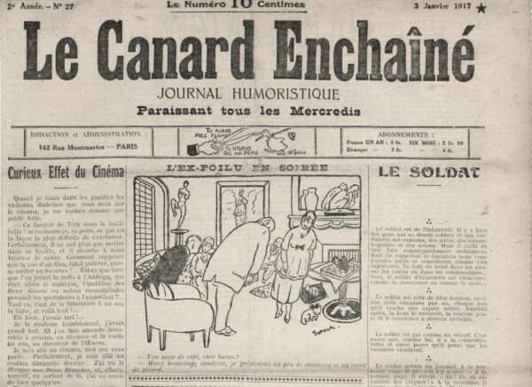 Couac ! | N° 27 du Canard Enchaîné - 3 Janvier 1917 | Nos Exemplaires du Canard Enchaîné sont archivés dans de bonnes conditions de conservation (obscurité, hygrométrie maitrisée et faible température), ce qui s'avère indispensable pour des journaux anciens. | 27 4