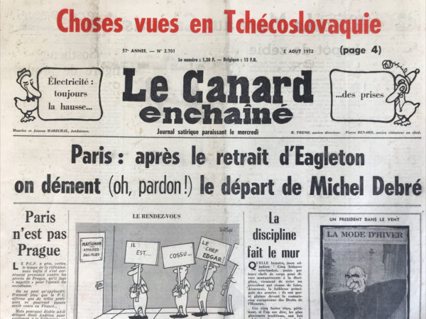 Couac ! | N° 2701 du Canard Enchaîné - 2 Août 1972 | Nos Exemplaires du Canard Enchaîné sont archivés dans de bonnes conditions de conservation (obscurité, hygrométrie maitrisée et faible température), ce qui s'avère indispensable pour des journaux anciens. | 2701