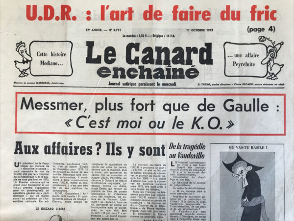 Couac ! | N° 2711 du Canard Enchaîné - 11 Octobre 1972 | Nos Exemplaires du Canard Enchaîné sont archivés dans de bonnes conditions de conservation (obscurité, hygrométrie maitrisée et faible température), ce qui s'avère indispensable pour des journaux anciens. | 2711