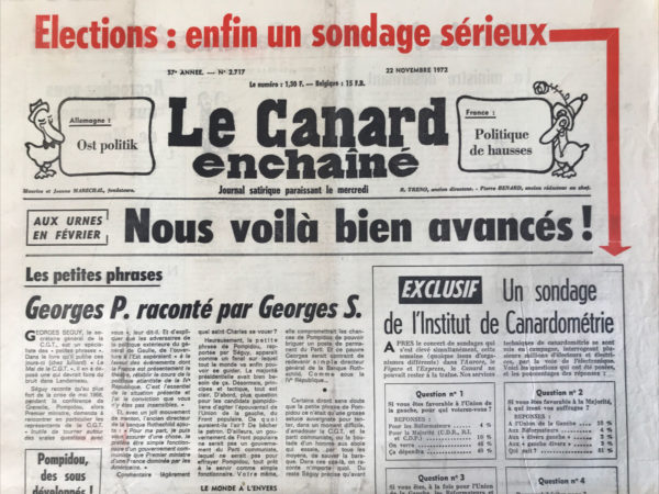 Couac ! | N° 2717 du Canard Enchaîné - 22 Novembre 1972 | Nos Exemplaires du Canard Enchaîné sont archivés dans de bonnes conditions de conservation (obscurité, hygrométrie maitrisée et faible température), ce qui s'avère indispensable pour des journaux anciens. | 2717