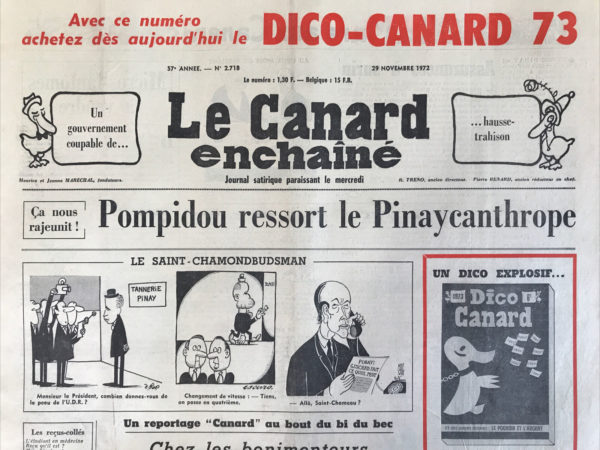 Couac ! | N° 2718 du Canard Enchaîné - 29 Novembre 1972 | Nos Exemplaires du Canard Enchaîné sont archivés dans de bonnes conditions de conservation (obscurité, hygrométrie maitrisée et faible température), ce qui s'avère indispensable pour des journaux anciens. | 2718