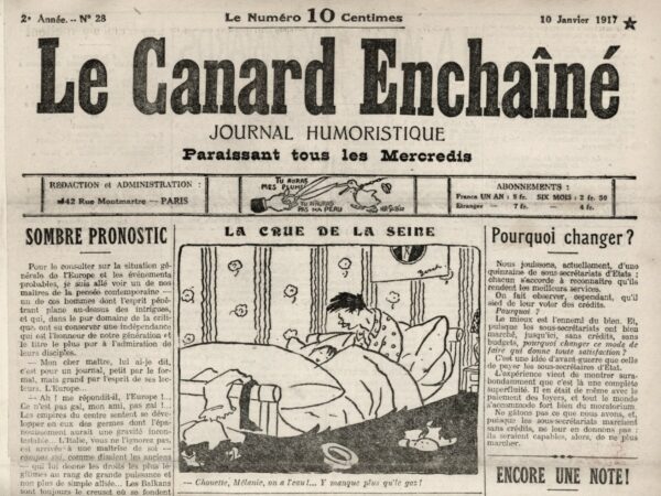 Couac ! | N° 28 du Canard Enchaîné - 10 Janvier 1917 | Nos Exemplaires du Canard Enchaîné sont archivés dans de bonnes conditions de conservation (obscurité, hygrométrie maitrisée et faible température), ce qui s'avère indispensable pour des journaux anciens. | 28 5