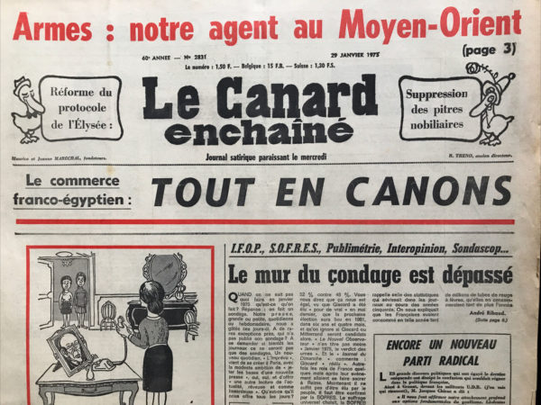 Couac ! | N° 2831 du Canard Enchaîné - 29 Janvier 1975 | Nos Exemplaires du Canard Enchaîné sont archivés dans de bonnes conditions de conservation (obscurité, hygrométrie maitrisée et faible température), ce qui s'avère indispensable pour des journaux anciens. | 2831