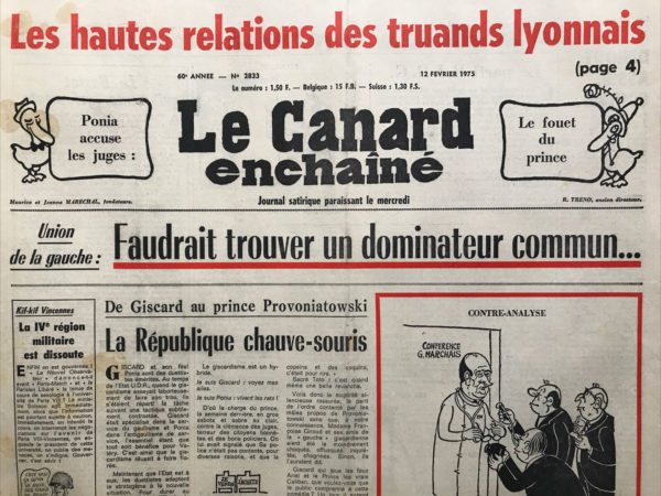 Couac ! | N° 2833 du Canard Enchaîné - 12 Février 1975 | Nos Exemplaires du Canard Enchaîné sont archivés dans de bonnes conditions de conservation (obscurité, hygrométrie maitrisée et faible température), ce qui s'avère indispensable pour des journaux anciens. | 2833