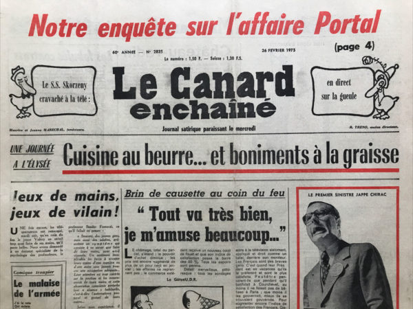 Couac ! | N° 2835 du Canard Enchaîné - 26 Février 1975 | Nos Exemplaires du Canard Enchaîné sont archivés dans de bonnes conditions de conservation (obscurité, hygrométrie maitrisée et faible température), ce qui s'avère indispensable pour des journaux anciens. | 2835