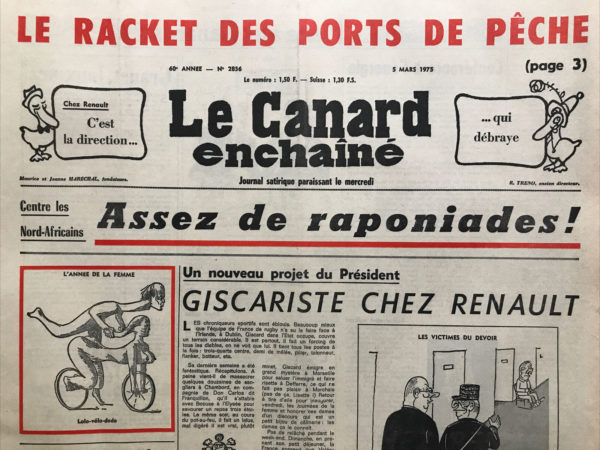 Couac ! | N° 2836 du Canard Enchaîné - 5 Mars 1975 | Nos Exemplaires du Canard Enchaîné sont archivés dans de bonnes conditions de conservation (obscurité, hygrométrie maitrisée et faible température), ce qui s'avère indispensable pour des journaux anciens. | 2836