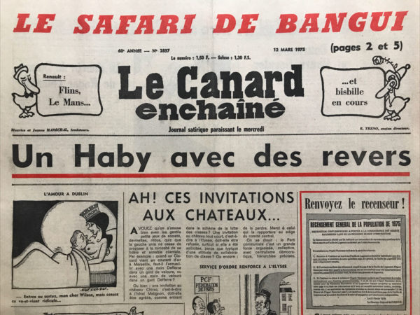 Couac ! | N° 2837 du Canard Enchaîné - 12 Mars 1975 | Nos Exemplaires du Canard Enchaîné sont archivés dans de bonnes conditions de conservation (obscurité, hygrométrie maitrisée et faible température), ce qui s'avère indispensable pour des journaux anciens. | 2837