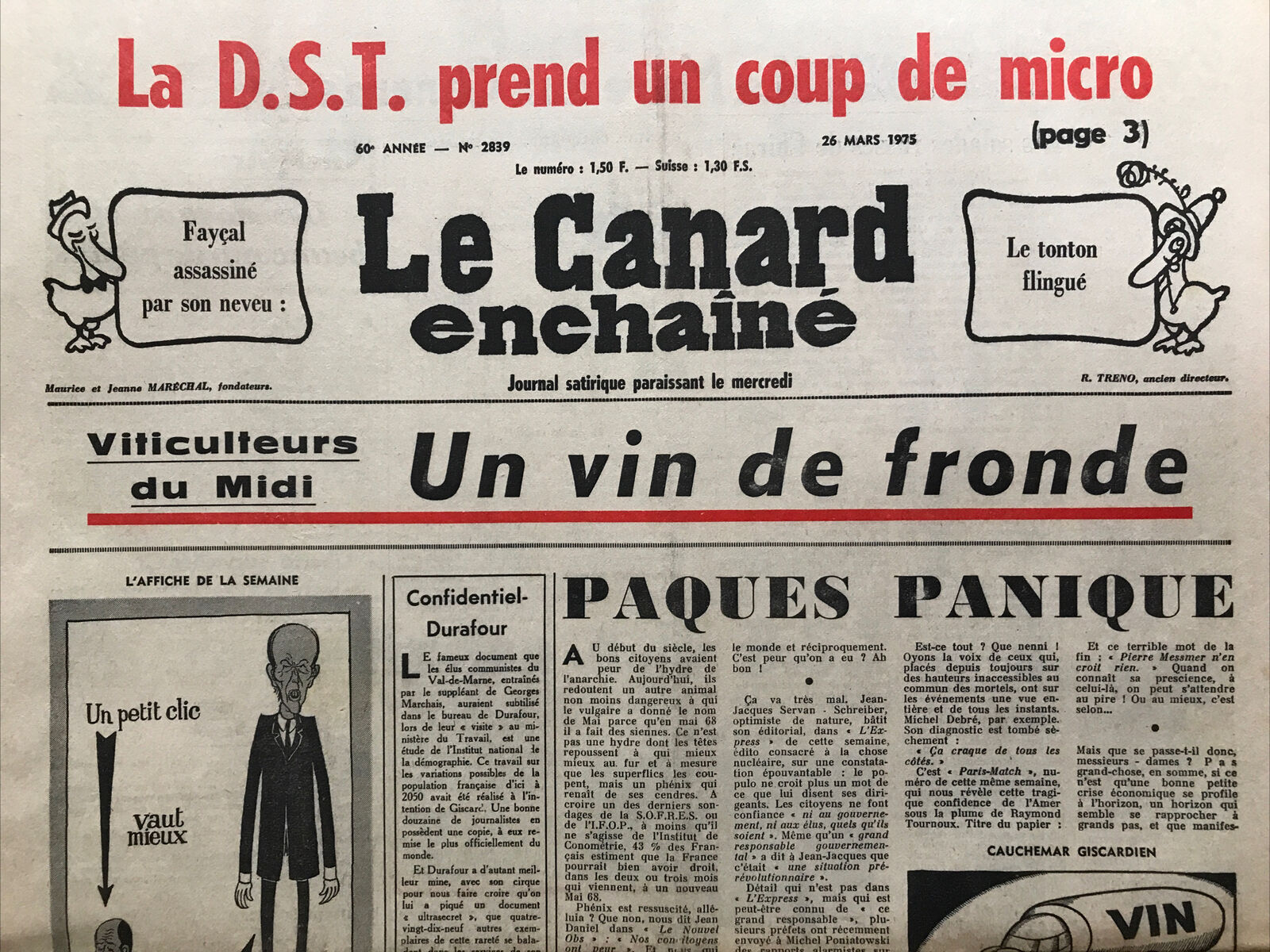 Couac ! | Acheter un Canard | Vente d'Anciens Journaux du Canard Enchaîné. Des Journaux Satiriques de Collection, Historiques & Authentiques de 1916 à 2004 ! | 2839