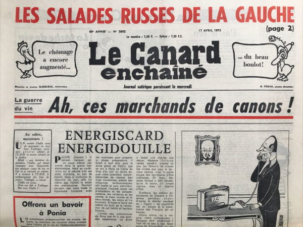 Couac ! | N° 2842 du Canard Enchaîné - 16 Avril 1975 | Nos Exemplaires du Canard Enchaîné sont archivés dans de bonnes conditions de conservation (obscurité, hygrométrie maitrisée et faible température), ce qui s'avère indispensable pour des journaux anciens. | 2842