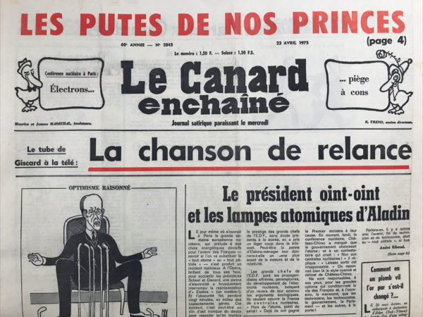 Couac ! | N° 2843 du Canard Enchaîné - 23 Avril 1975 | Nos Exemplaires du Canard Enchaîné sont archivés dans de bonnes conditions de conservation (obscurité, hygrométrie maitrisée et faible température), ce qui s'avère indispensable pour des journaux anciens. | 2843