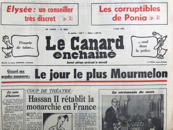 Couac ! | N° 2845 du Canard Enchaîné - 7 Mai 1975 | Nos Exemplaires du Canard Enchaîné sont archivés dans de bonnes conditions de conservation (obscurité, hygrométrie maitrisée et faible température), ce qui s'avère indispensable pour des journaux anciens. | 2845