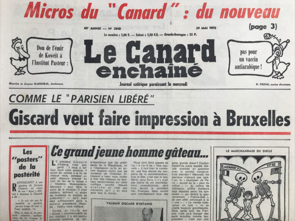 Couac ! | N° 2848 du Canard Enchaîné - 28 Mai 1975 | Nos Exemplaires du Canard Enchaîné sont archivés dans de bonnes conditions de conservation (obscurité, hygrométrie maitrisée et faible température), ce qui s'avère indispensable pour des journaux anciens. | 2848