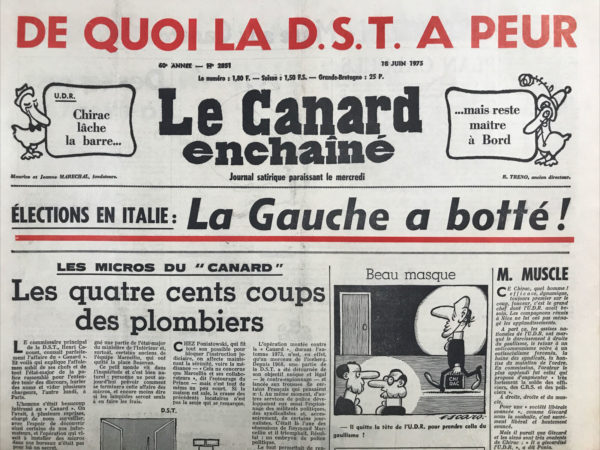 Couac ! | N° 2851 du Canard Enchaîné - 18 Juin 1975 | Nos Exemplaires du Canard Enchaîné sont archivés dans de bonnes conditions de conservation (obscurité, hygrométrie maitrisée et faible température), ce qui s'avère indispensable pour des journaux anciens. | 2851